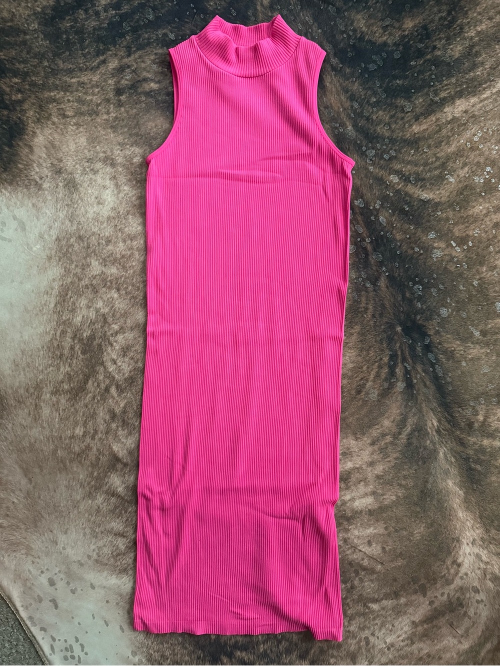 No Boundaries Sleeveless Ribbed Mock Neck Midi Dress - Hot Pink